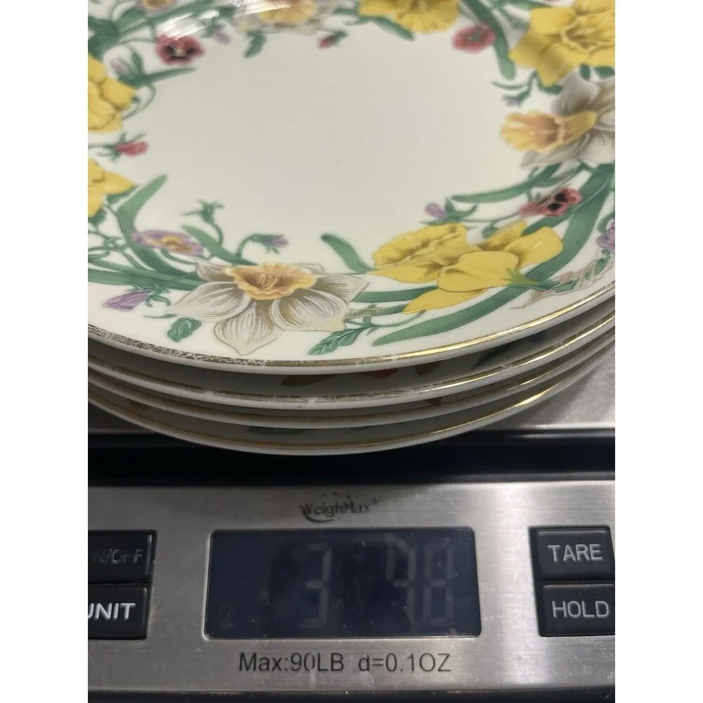 4pc LENOX The Flower Blossom Collection Dessert Plates Daffodil Rose Lily Iris